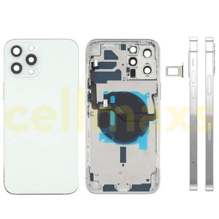Cellmaxs For iPhone 12 Pro Max Back Housing Cover Replacement With Wireless Charging Power Volume Flex Camera Lens Button Keys Sim Card Tray Free Tools