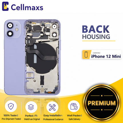Cellmaxs For iPhone 12 Mini Back Housing Cover Replacement With Wireless Charging Power Volume Flex Camera Lens Button Keys Sim Card Tray Free Tools