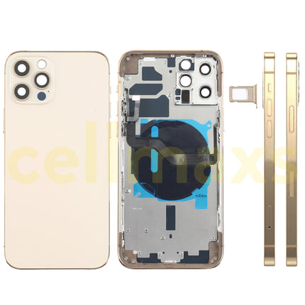 Cellmaxs For iPhone 12 Pro Back Housing Cover Replacement With Wireless Charging Power Volume Flex Camera Lens Button Keys Sim Card Tray Free Tools