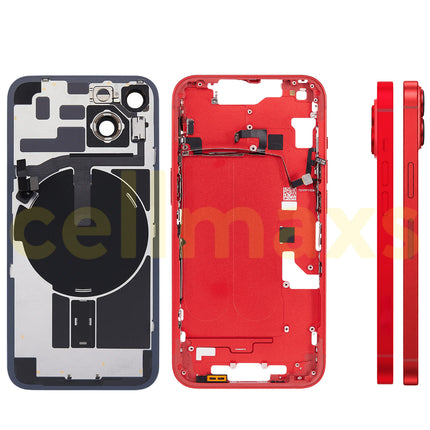 Cellmaxs For iPhone 14 Back Housing Cover Frame Glass Replacement With Wireless Charging Power Volume Flex Camera Lens Button Keys Sim Card Tray
