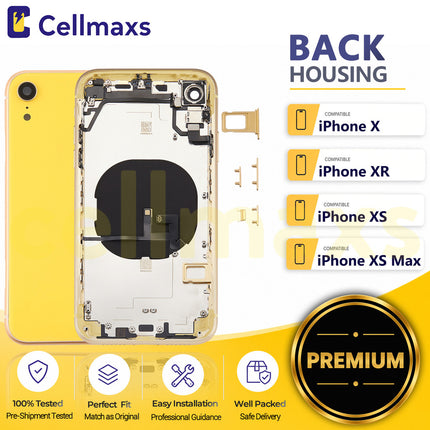 Cellmaxs For iPhone X XR XS Max Back Housing Cover Replacement With Wireless Charging Power Volume Flex Camera Lens Button Keys Sim Card Tray Free Tools