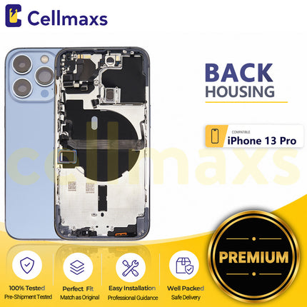 Cellmaxs For iPhone 13 Pro Back Housing Cover Replacement With Wireless Charging Power Volume Flex Camera Lens Button Keys Sim Card Tray Free Tools