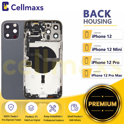 Cellmaxs For iPhone 12 Mini Pro Max Back Housing Cover Replacement With Wireless Charging Power Volume Flex Camera Lens Button Keys Sim Card Tray Free Tools