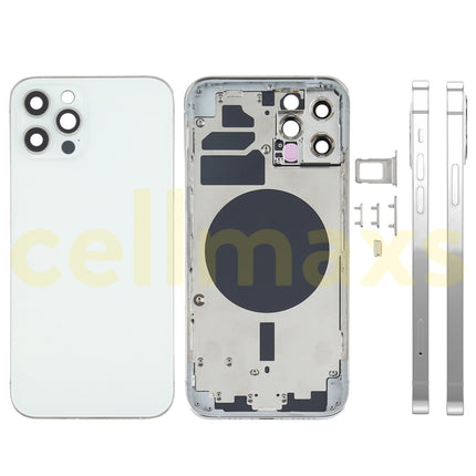 Cellmaxs For iPhone 12 Pro Back Housing Cover Replacement With Wireless Charging Power Volume Flex Camera Lens Button Keys Sim Card Tray Free Tools