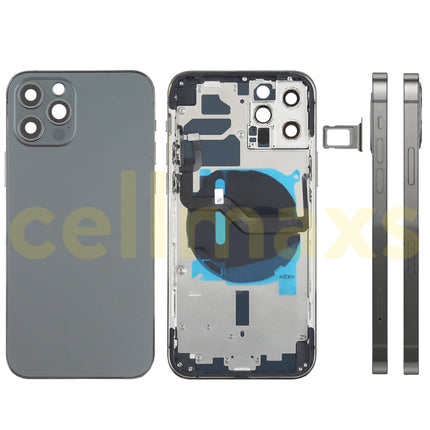 Cellmaxs For iPhone 12 Pro Back Housing Cover Replacement With Wireless Charging Power Volume Flex Camera Lens Button Keys Sim Card Tray Free Tools