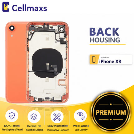 Cellmaxs For iPhone XR Back Housing Cover Replacement With Wireless Charging Power Volume Flex Camera Lens Button Keys Sim Card Tray Free Tools