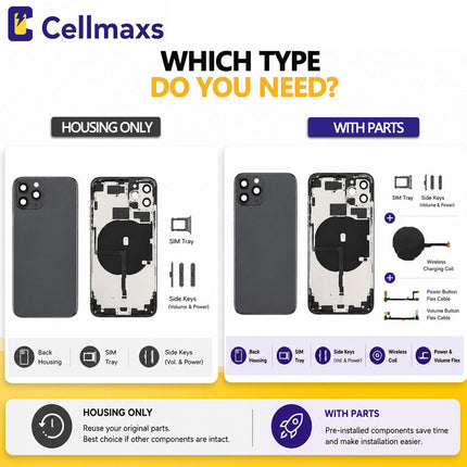 Cellmaxs For iPhone 11 Pro Back Housing Cover Replacement With Wireless Charging Power Volume Flex Camera Lens Button Keys Sim Card Tray Free Tools