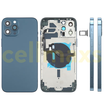 Cellmaxs For iPhone 12 Pro Max Back Housing Cover Replacement With Wireless Charging Power Volume Flex Camera Lens Button Keys Sim Card Tray Free Tools