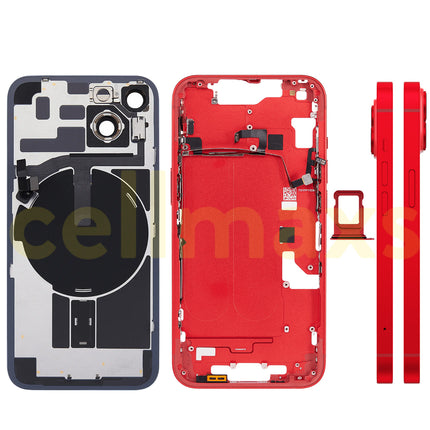 Cellmaxs For iPhone 14 Back Housing Cover Frame Glass Replacement With Wireless Charging Power Volume Flex Camera Lens Button Keys Sim Card Tray