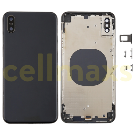 Cellmaxs For iPhone XS Max Back Housing Cover Replacement With Wireless Charging Power Volume Flex Camera Lens Button Keys Sim Card Tray Free Tools