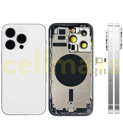 Cellmaxs For iPhone 14 Pro Back Housing Cover Replacement With Wireless Charging Power Volume Flex Camera Lens Button Keys Sim Card Tray Free Tools
