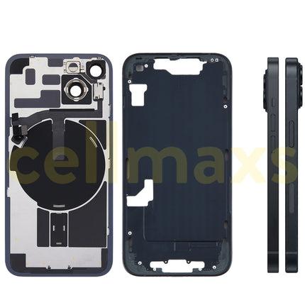 Cellmaxs For iPhone 14 Back Housing Cover Frame Glass Replacement With Wireless Charging Power Volume Flex Camera Lens Button Keys Sim Card Tray