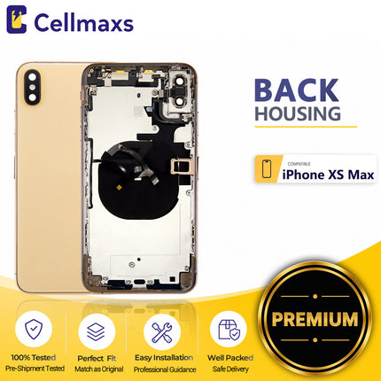 Cellmaxs For iPhone XS Max Back Housing Cover Replacement With Wireless Charging Power Volume Flex Camera Lens Button Keys Sim Card Tray Free Tools