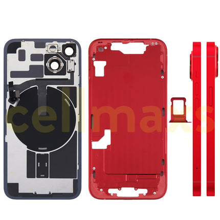 Cellmaxs For iPhone 14 Back Housing Cover Frame Glass Replacement With Wireless Charging Power Volume Flex Camera Lens Button Keys Sim Card Tray