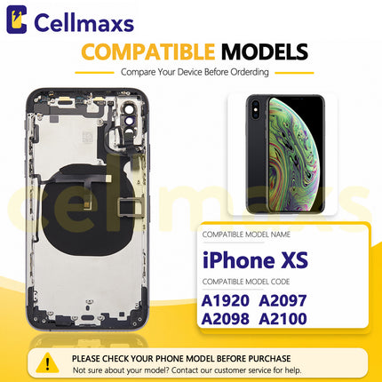 Cellmaxs For iPhone X XR XS Max Back Housing Cover Replacement With Wireless Charging Power Volume Flex Camera Lens Button Keys Sim Card Tray Free Tools