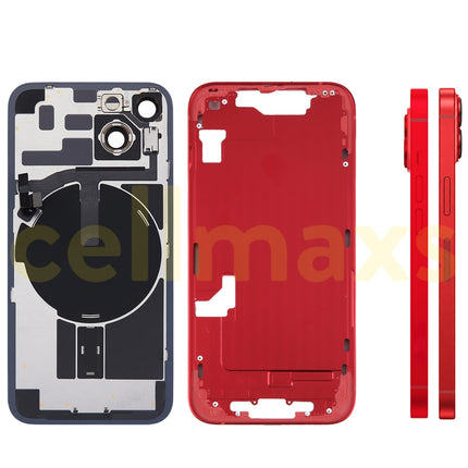 Cellmaxs For iPhone 14 Back Housing Cover Frame Glass Replacement With Wireless Charging Power Volume Flex Camera Lens Button Keys Sim Card Tray