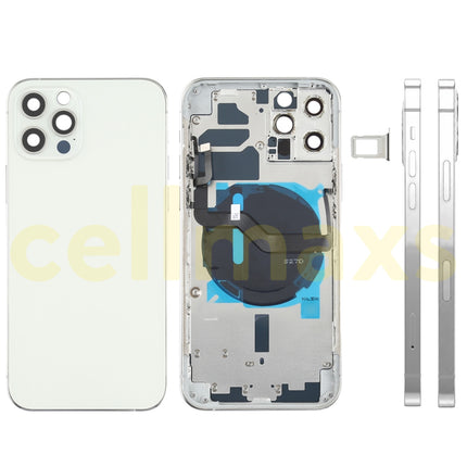 Cellmaxs For iPhone 12 Pro Back Housing Cover Replacement With Wireless Charging Power Volume Flex Camera Lens Button Keys Sim Card Tray Free Tools