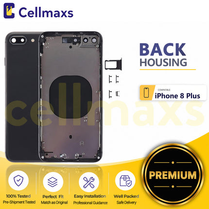 Cellmaxs For iPhone 8 Plus Back Housing Cover Replacement With Wireless Charging Power Volume Flex Camera Lens Button Keys Sim Card Tray Free Tools