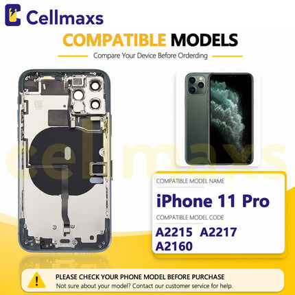 Cellmaxs For iPhone 11 Pro Max Back Housing Cover Replacement With Wireless Charging Power Volume Flex Camera Lens Button Keys Sim Card Tray Free Tools