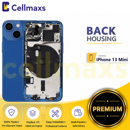 Cellmaxs For iPhone 13 Mini Back Housing Cover Replacement With Wireless Charging Power Volume Flex Camera Lens Button Keys Sim Card Tray Free Tools