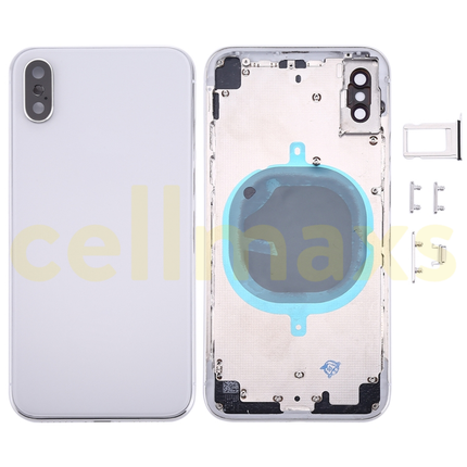 Cellmaxs For iPhone X Back Housing Cover Replacement With Wireless Charging Power Volume Flex Camera Lens Button Keys Sim Card Tray Free Tools