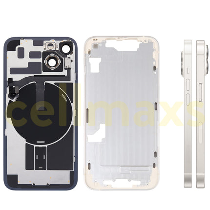 Cellmaxs For iPhone 14 Back Housing Cover Frame Glass Replacement With Wireless Charging Power Volume Flex Camera Lens Button Keys Sim Card Tray