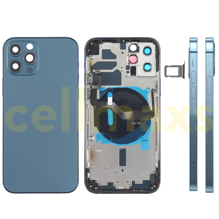 Cellmaxs For iPhone 12 Pro Back Housing Cover Replacement With Wireless Charging Power Volume Flex Camera Lens Button Keys Sim Card Tray Free Tools