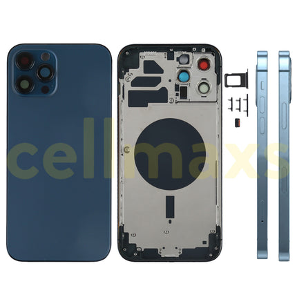 Cellmaxs For iPhone 12 Pro Max Back Housing Cover Replacement With Wireless Charging Power Volume Flex Camera Lens Button Keys Sim Card Tray Free Tools