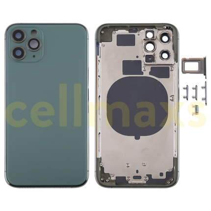 Cellmaxs For iPhone 11 Pro Back Housing Cover Replacement With Wireless Charging Power Volume Flex Camera Lens Button Keys Sim Card Tray Free Tools