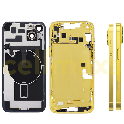 Cellmaxs For iPhone 14 Plus Back Housing Cover Frame Glass Replacement With Wireless Charging Power Volume Flex Camera Lens Button Keys Sim Card Tray