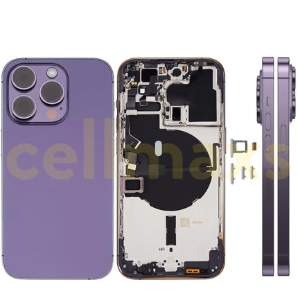 Cellmaxs For iPhone 14 Pro Back Housing Cover Replacement With Wireless Charging Power Volume Flex Camera Lens Button Keys Sim Card Tray Free Tools