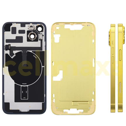 Cellmaxs For iPhone 14 Plus Back Housing Cover Frame Glass Replacement With Wireless Charging Power Volume Flex Camera Lens Button Keys Sim Card Tray