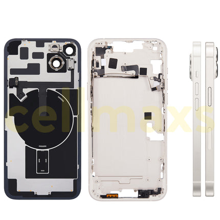 Cellmaxs For iPhone 14 Plus Back Housing Cover Frame Glass Replacement With Wireless Charging Power Volume Flex Camera Lens Button Keys Sim Card Tray