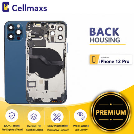 Cellmaxs For iPhone 12 Pro Back Housing Cover Replacement With Wireless Charging Power Volume Flex Camera Lens Button Keys Sim Card Tray Free Tools