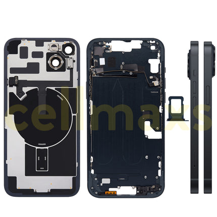 Cellmaxs For iPhone 14 Plus Back Housing Cover Frame Glass Replacement With Wireless Charging Power Volume Flex Camera Lens Button Keys Sim Card Tray
