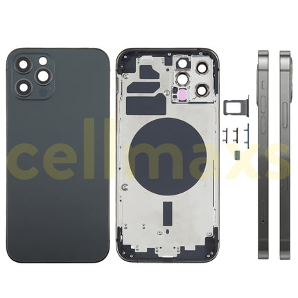Cellmaxs For iPhone 12 Mini Pro Max Back Housing Cover Replacement With Power Volume Button Keys Camera Lens Sim Card Tray Free Tools