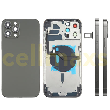 Cellmaxs For iPhone 12 Mini Pro Max Back Housing Cover Replacement With Wireless Charging Power Volume Flex Camera Lens Button Keys Sim Card Tray Free Tools