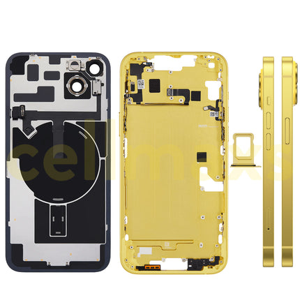 Cellmaxs For iPhone 14 Plus Back Housing Cover Frame Glass Replacement With Wireless Charging Power Volume Flex Camera Lens Button Keys Sim Card Tray
