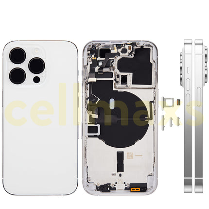 Cellmaxs For iPhone 14 Pro Back Housing Cover Replacement With Wireless Charging Power Volume Flex Camera Lens Button Keys Sim Card Tray Free Tools