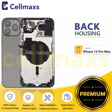 Cellmaxs For iPhone 13 Pro Max Back Housing Cover Replacement With Wireless Charging Power Volume Flex Camera Lens Button Keys Sim Card Tray Free Tools