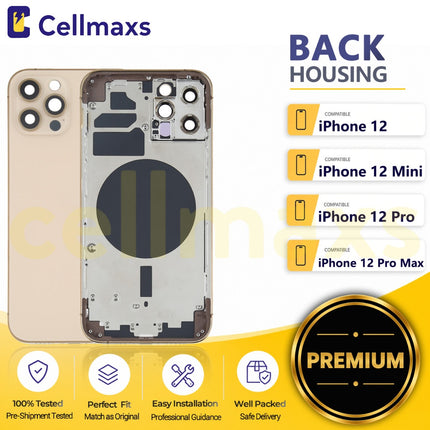 Cellmaxs For iPhone 12 Mini Pro Max Back Housing Cover Replacement With Power Volume Button Keys Camera Lens Sim Card Tray Free Tools