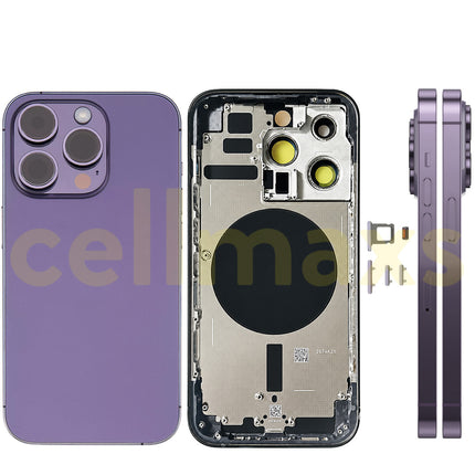 Cellmaxs For iPhone 14 Pro Back Housing Cover Replacement With Wireless Charging Power Volume Flex Camera Lens Button Keys Sim Card Tray Free Tools