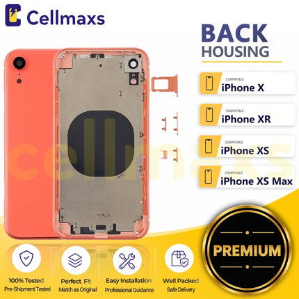 Cellmaxs For iPhone X XR XS Max Back Housing Cover Replacement With Power Volume Button Keys Camera Lens Sim Card Tray Free Tools