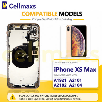 Cellmaxs For iPhone X XR XS Max Back Housing Cover Replacement With Wireless Charging Power Volume Flex Camera Lens Button Keys Sim Card Tray Free Tools