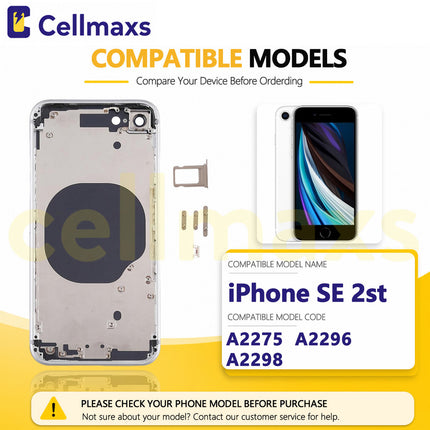 Cellmaxs For iPhone SE 2st SE 2020 Back Housing Cover Replacement With Wireless Charging Power Volume Flex Camera Lens Button Keys Sim Card Tray