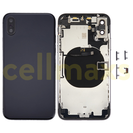 Cellmaxs For iPhone X Back Housing Cover Replacement With Wireless Charging Power Volume Flex Camera Lens Button Keys Sim Card Tray Free Tools