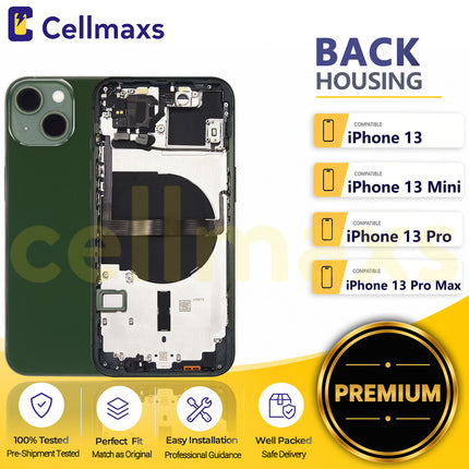 Cellmaxs For iPhone 13 Mini Pro Max Back Housing Cover Replacement With Wireless Charging Power Volume Flex Camera Lens Button Keys Sim Card Tray Free Tools