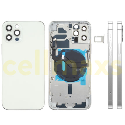 Cellmaxs For iPhone 12 Mini Pro Max Back Housing Cover Replacement With Wireless Charging Power Volume Flex Camera Lens Button Keys Sim Card Tray Free Tools