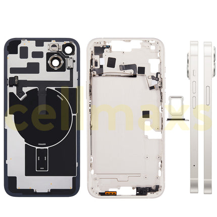 Cellmaxs For iPhone 14 Plus Back Housing Cover Frame Glass Replacement With Wireless Charging Power Volume Flex Camera Lens Button Keys Sim Card Tray