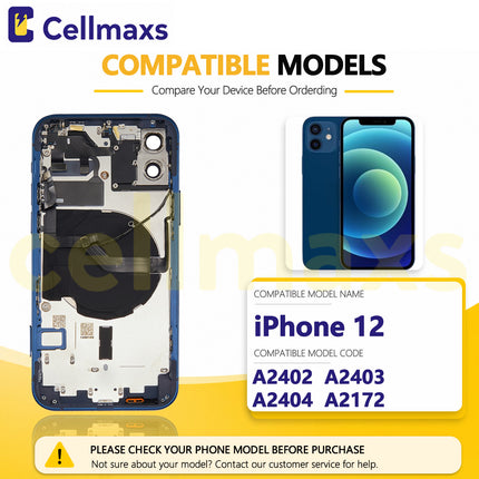 Cellmaxs For iPhone 12 Mini Pro Max Back Housing Cover Replacement With Wireless Charging Power Volume Flex Camera Lens Button Keys Sim Card Tray Free Tools